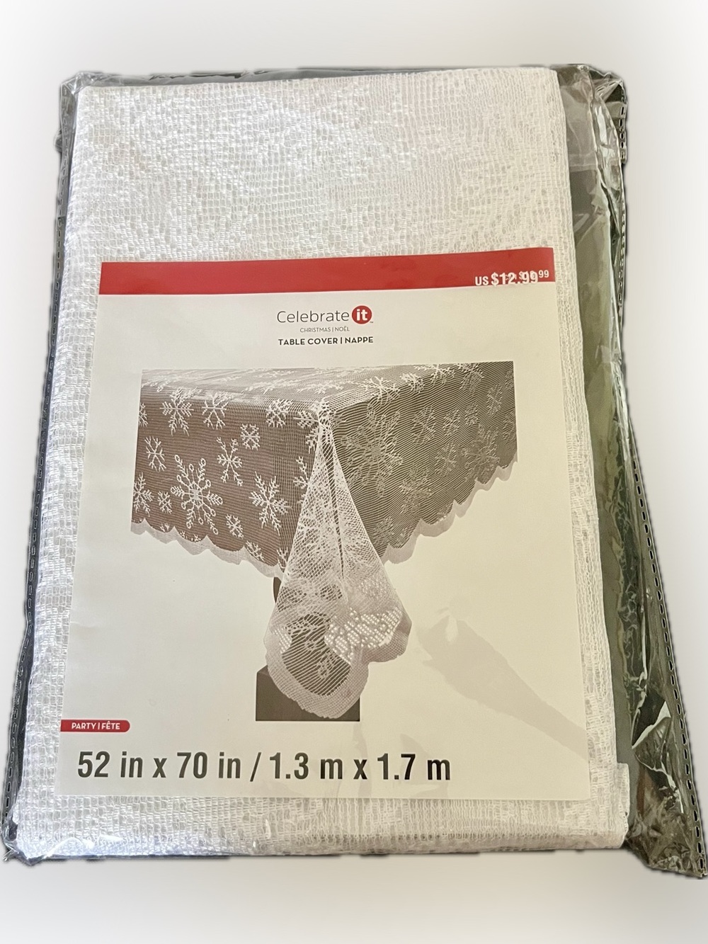 Celebrate It White Christmas Lace Tablecloth Snowflake Table Cover 52x70 NIP New
